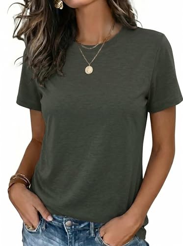 Zeagoo Womens T Shirt Short Sleeve Summer Tops Crewneck School Teachers Clothes Spring Beach Vacation Outfit Army Green