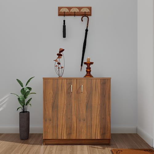 Image of VIKI | Shoe Rack with Doors, Shoe Storage,Shoe Cabinet for Hallway, Organizer Unit for Entryway, Width 80cms, Brussel Walnut Colour | 1 Year Warranty