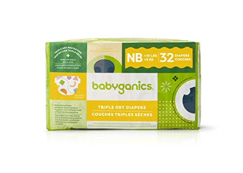 Babyganics Diapers, Size 1 (18-14 lbs) 32 Count, Ultra Absorbent, Unscented, Made Without Chlorine, Latex