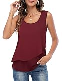 Messic Summer Chiffon Tops for Women, Ladies Summer Elegant Blouses Solid Color Scoop Neck Tank Tops