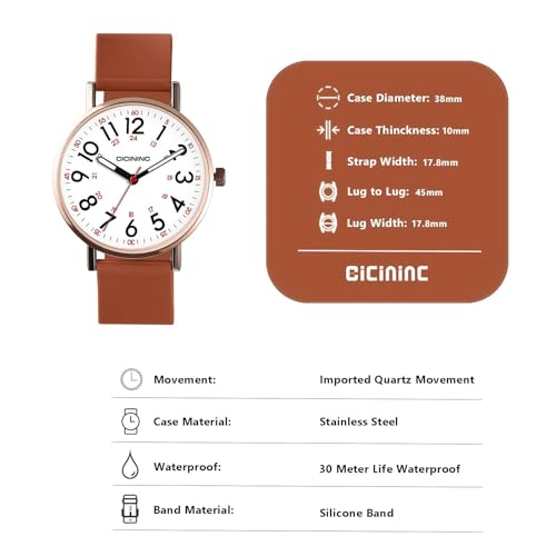 Image of Watch with Second Hand Nursing for Women, Analog Watches for Nurses, 12 /24 Hour Military Time, Easy Read Dial, Colorful Silicone Band