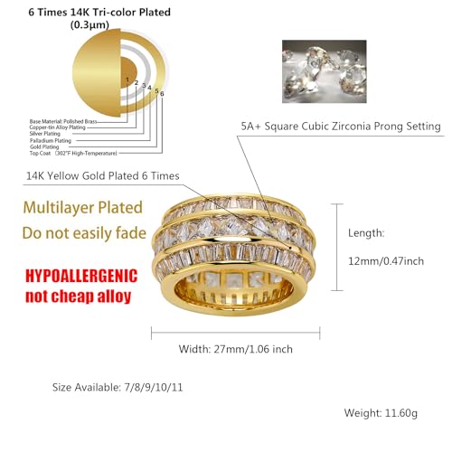 TOPGRILLZ Diamond Wedding Rings For Men 5A+ Cubic Zirconia 14K Gold Silver Promise Engagement Wedding Band Pinky Rings For Men-G8
