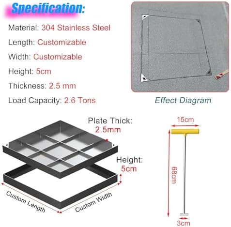 Stainless Steel Septic Tank Manhole Cover - Invisible Hidden Sewage Solution for Driveway, Patio, Pedestrian Access & Commercial Landscaping - Durable, Weather-Resistant Design
