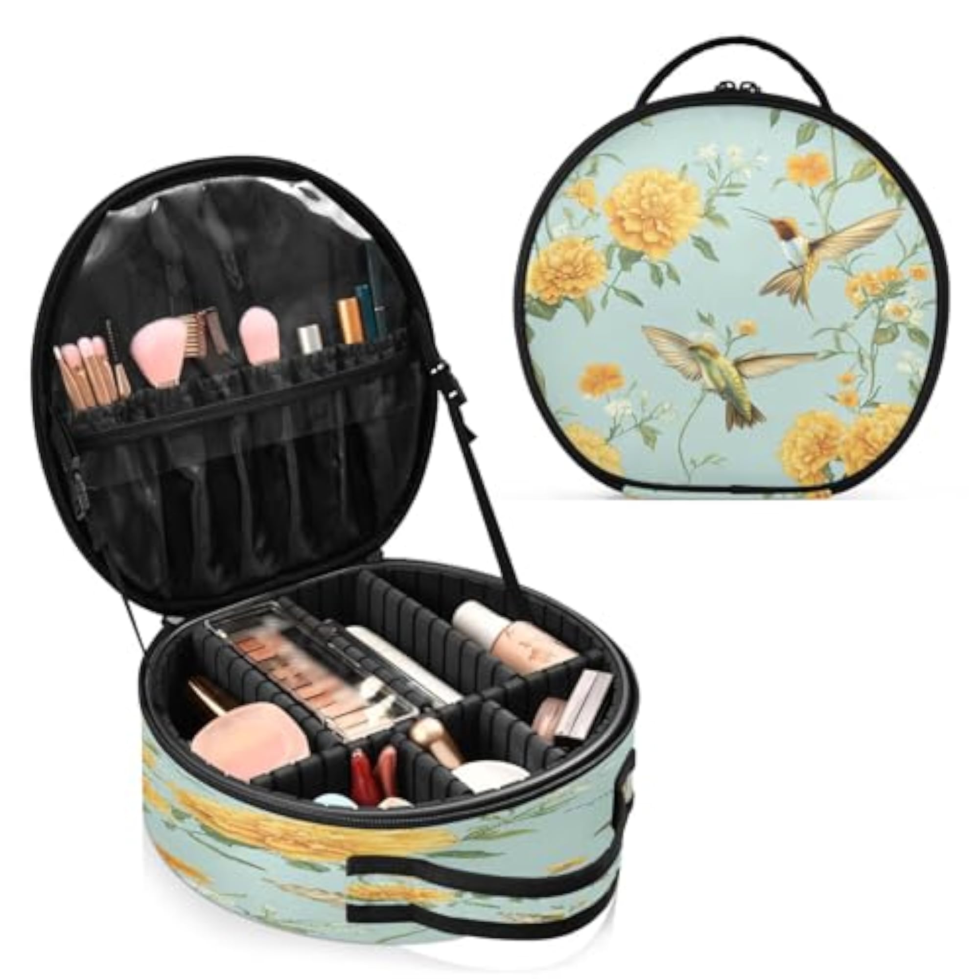 Yellow Marigolds Hummingbirds Travel Makeup Case