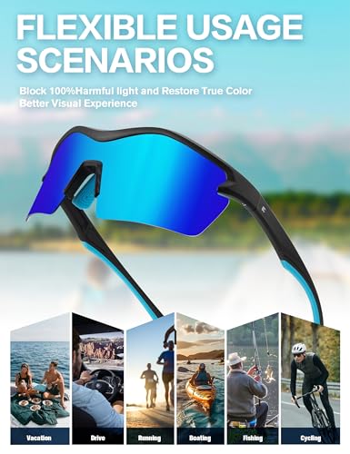 Image of BIRCEN Mens Polarized Sunglasses for Sports: TR90 Lightweight Sun Glasses Wrap Around Shades for Fishing Driving Cycling