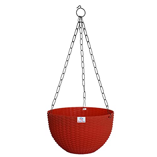 Image of Heat Home Plastic Hanging Flower Pot for Balcony & Railing Set (Red, Set of 3)