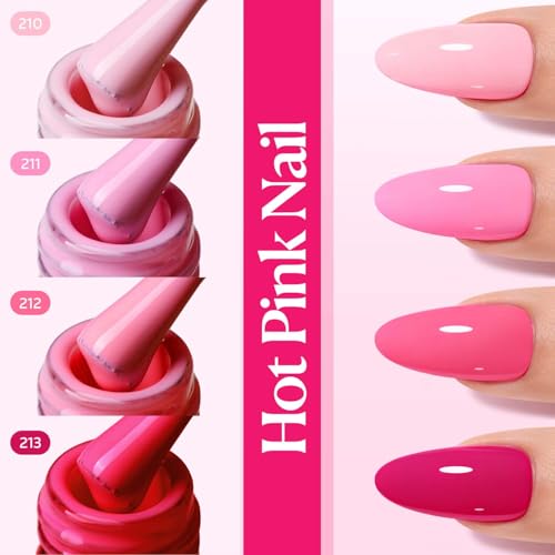 Image of AZUREBEAUTY Hot Pink Nail Polish Set (4 Colors + Top Coat), Bright Solid Color Shades, Glossy Finish, Quick Dry Regular Nail Polish for Easy DIY Use