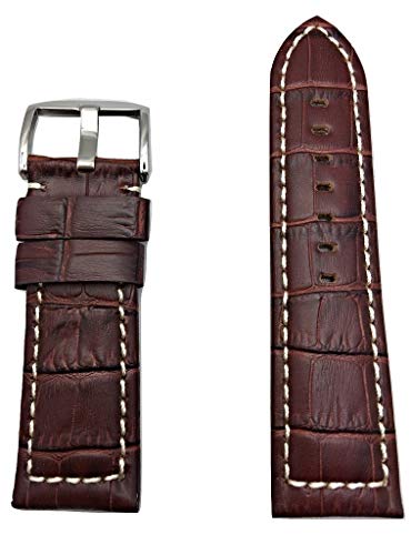 26Mm Dark Brown Leather Watch Band Compatible With Panerai Watch | Thick, Alligator Crocodile Grain, Medium Padded Replacement Wrist Strap Bracelet That Brings New Life To Any Watch (Mens Standard Length) #TOP22