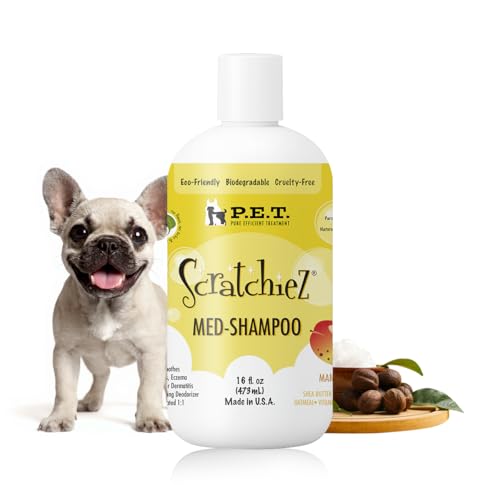 P.E.T. Scratchiez Soothing Oatmeal & Aloe Shampoo for Dogs & Cats, Mango Coconut Scent — Helps Soothe Itchy, Flaky Coats & Deodorize Gently — Sulfate-Free, pH-Balanced, Hypoallergenic — 16 oz