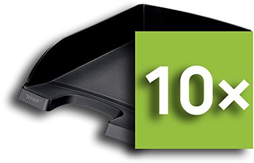 Leitz 52270095 Plus Briefkorb Standard für A4 in Premium-Qualität, Polystyrol (schwarz / 10er Pack)