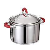 GRÄWE Nudel-Kochtopf 22 cm, Pasta-Topf, 5 Liter mit Skala, Edelstahl mit Ausgieß-Deckel