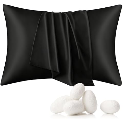 ChiXpace Mulberry Silk Pillow Case - Pillowcase for Hair and Skin, Standard Size 20x26 Inches, Black Silk Pillow Case with Hidden Zipper, Gifts for Women Men(1Pcs) Cover
