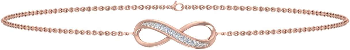 0.02 Carat Pave Set Round Shape Natural Diamond Infinity Cable Chain Bracelet for Women in 10K Gold (I1I2 Clarity)