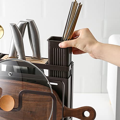 Zoofox Cutting Board Holder, 5 In 1 Metal Chopping Board Organizer Pan Pot Cover Lid Rack Stand With Utensil Knife Holder, Kitchen Organizer Rack For Cabinet And Countertop #TOP5