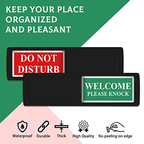Privacy Sign - Do Not Disturb/Welcome Sign for Home Office Restroom Conference Hotel Hospital, Easy to Read Non-Scratch Magnetic Slider Door Indicator with Clear, Bold & Colored Text - Black