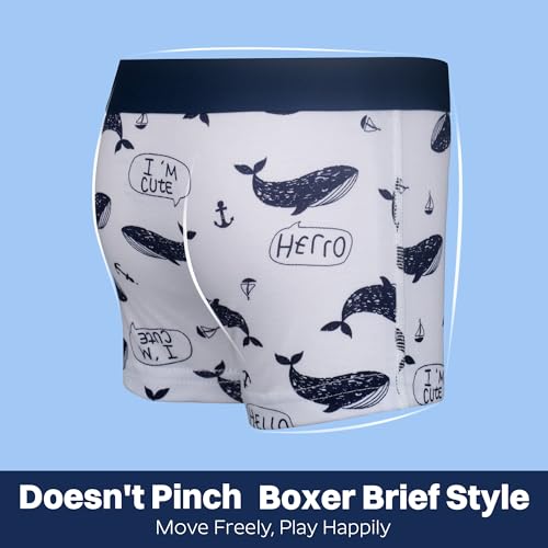 BIG ELEPHANT Boys Boxer Briefs 10-Pack, 100% Cotton Toddler Underwear, Dinosaur and Car Print, Soft Breathable, Sizes 3T–9Y4