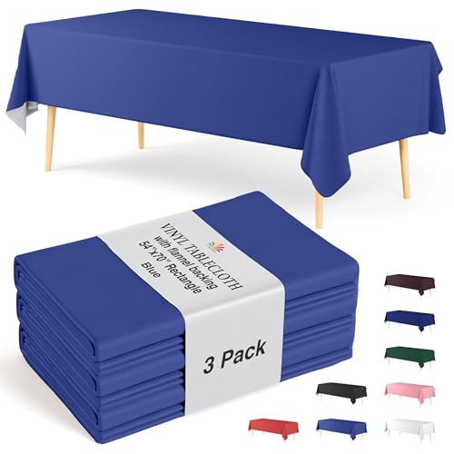 Exquisite Blue Vinyl Tablecloths - 54 in. X 70 in. - Pack of 3 Rectangle Tablecloths with Flannel Backing - Plastic, Reusable & Waterproof by Exquisite - Used condition - US$10.12