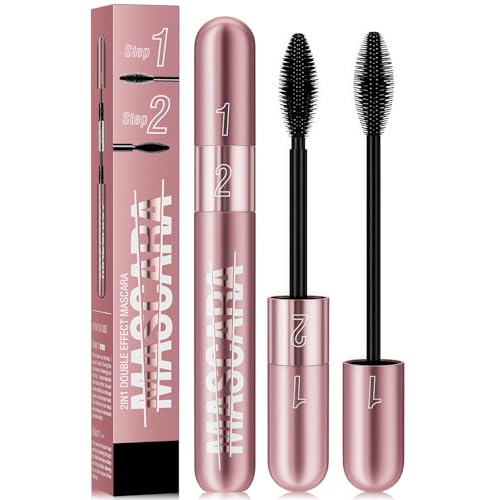 Black Mascara - 2-in-1 Volumizing & Lengthening, Waterproof & Smudge-Proof Formula for Bold Lashes, 4D Silk Fiber Technology for Dramatic Lift, All-Day Wear