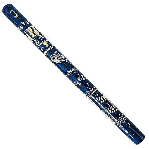 Mia Jewel Shop - Handmade Colored Bamboo Wooden Flute | Tribal Nature Pattern | Native Recorder for Beginners, Meditation & Music Lovers (Blue)