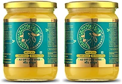 GIRORGANIC A2 Pure Ghee|100% Gir Cow Ghee|Vedic Bilona Method|500 Ml Glass Bottle|Grassfed, Cultured, Premium & Traditional Ghee|Immunity Booster (500 Ml Combo- 2 Piece)|Gopal Ratna Award Winner 2023