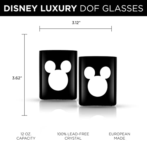 Image of JoyJolt Disney Luxury Mickey Mouse Double Old Fashioned Whiskey Glasses. 2x European Crystal Bar Glasses. Premium Xmas Disney Stuff, Gifts and Cups. 12oz Black Drinking Glasses, Disney Tumbler