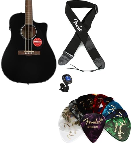 Fender CD-60SCE Acoustic-electric Guitar Essentials Bundle - Black