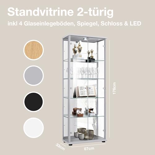 Sammlervitrine K-Möbel Glas Vitrinenschrank 2-türig 176x67x33cm