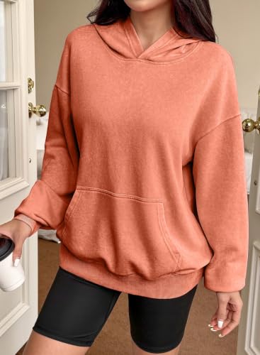 SHEWIN Womens Oversized Acid Wash Sweatshirt Long Sleeve Cute Hoodies Winter Cotton Warm Pullover Sweaters For Women Cozy Fall Work Clothes Plus Size Casual Outfits with Pockets Russet Orange XXL — view 3
