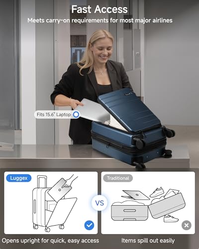 Carry On Luggage 22x14x9 Airline Approved, FLO-Core Expandable Polycarbonate Hard Shell Suitcase with Front Pocket, Built-in Dual TSA lock (FLO5, Blue, 20 Inch, 38L-42L)2