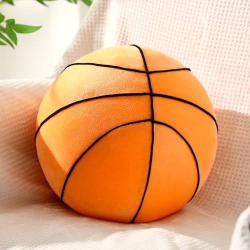 Yousoontic Basketball Pillow 10.8 Inch Fluffy Round Basketball Shaped Cushions Plush Basket Ball Throw Pillow Stuffed Plushies Sport Theme Gifts for Couch Bedroom Sofa Room Decorations