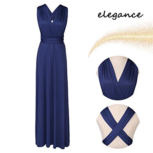 Abendkleid Lang Damen Elegant Rückenfreies Multiway Bandage Wickelkleid Festlich Hochzeitskleid Brautkleid Brautjungfernkleider Cocktailkleid Weihnachten Silvester Partykleid Ballkleid Navy Blau XL 4