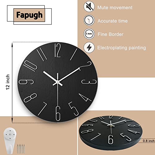 Fapugh 12 Inch Wall Clock Silent Non Ticking, Preciser Modern Style Decor Clock For Home, Office, School, Kitchen, Bedroom, Living Room (Black) #TOP1