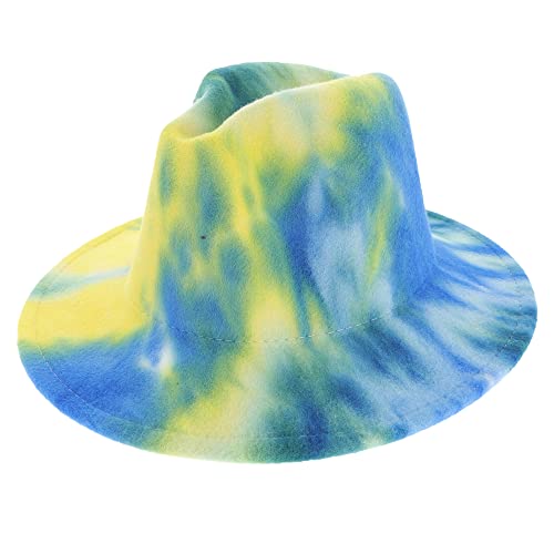 TOP HEADWEAR Fashion Tie Dye Wide Brim Felt Fedora Panama Hat - Blue/Green