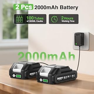 Taskstar Electric Caulking Gun for 300ML-Cartridges, 21V Silicone Gun Applicator with 2 x 2000 mAh Batteries & Built-in LED Light for Caulking and Sealing, Low Noise & Heavy Duty (280-330ML)