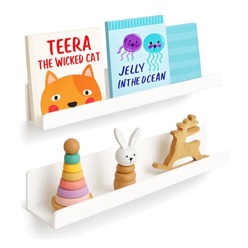 PruQuaiy 2 Pack Magnetic Book Shelf for Whiteboard - 17 Inch Reusable Acrylic Magnetic Shelves, Holds 11 lbs, Magnetic Book Display for Classrooms, Kitchen(White)