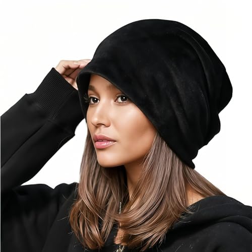 UbdehL Women's Velvet Beanie Winter Korean Fashion Hats Cap Warm Stretch Headwear Soft Skull (Black,One Size)