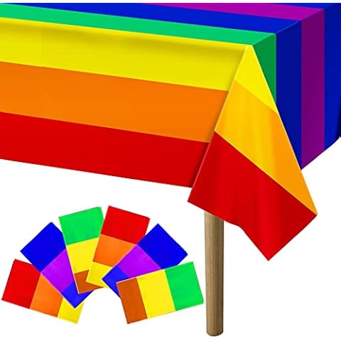 SHANGXING 6 Packs Disposable Rainbow Tablecloth- 107 x 54 Inch Rectangular Pride Rainbow Table Cloth Decoration - Rainbow Theme Plastic Waterproof Tablecover for Birthday Parties, Gay Pride. Cover