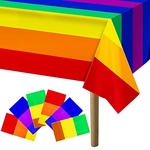 6 Pcs 108" x 54" Disposable Rainbow Tablecloth, Pride Month Table Cloth