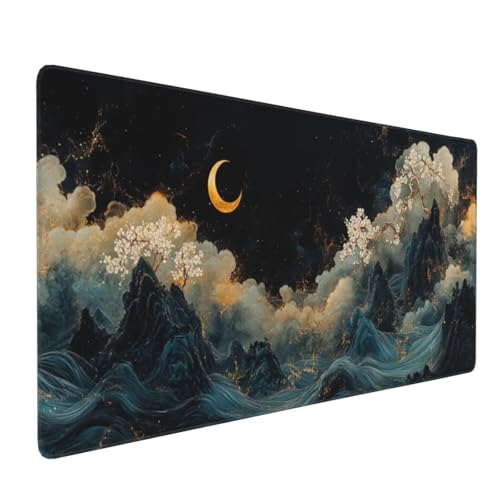 Tapis de Souris de Jeu,1000x500x3mm XXL Tapis Souris Gaming Grande,Améliore la précision et la Vitesse,Bureau Antidérapant Étanche,sous Main à Bords Cousus pour Gamer,Ordinateur Vue Nocturne J-2084