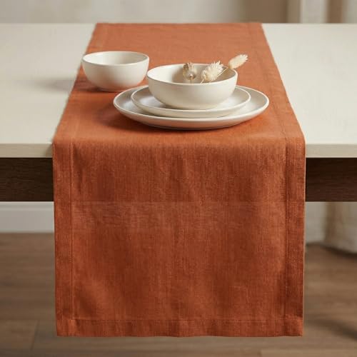 Solino Home Linen Table Runner 108 Inches Long - 100% Pure Linen Cinnamon Table Runner 14 x 108 Inch - Diana Medium Weight by Solino Home - Image 2