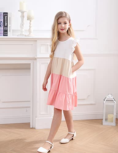 KISSOURBABY Girl's Summer Dresses Cotton Ruffled Sleeves Tiered Swing Sundress with Pockets4