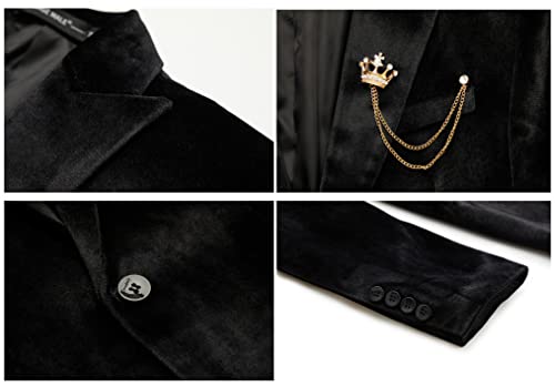 Mage Male Men's 2 Piece Velvet Suit One Button Tuxedo Slim Fit Luxurious Blazer Party Dinner Jacket & Pants Black #TOP5