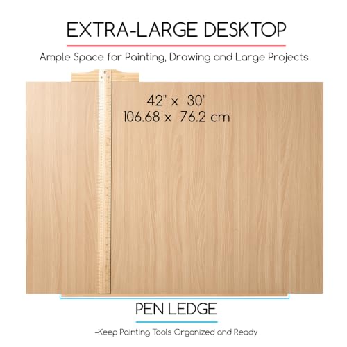 Image of MEEDEN Extra-Large Wood Drafting Table: 42 inch x 30 inch Artist Drawing Table Desk - Painting Table with Adjustable Height & Angle - Art Table for Adults with Pencil Ledge for Sketching, Writing, Natural