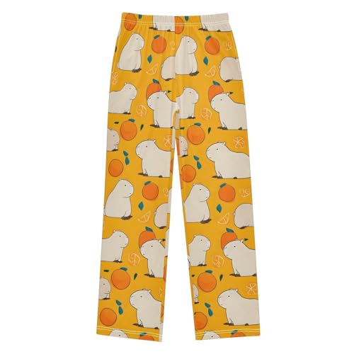 Orange Capybara Pattern Pajama Pants Long Sleep Pants Soft Pajama Bottoms With Pockets Loungewear