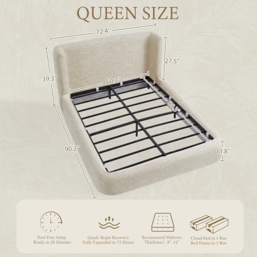 Image of Yechen Queen Cloud Bed, Upholstered Queen Platform Bed, Gray
