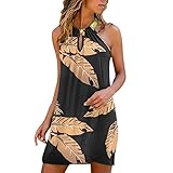 LOPILY Damen Ärmellos Kleider Minikleider Einfarbig A Linie Sommerkleid Elegant Strandkleid High Waist Kleid Partykleid Sommer Modisch Freizeitkleider Rundhals Ärmellose Kurz Kleid, X2-khaki, L