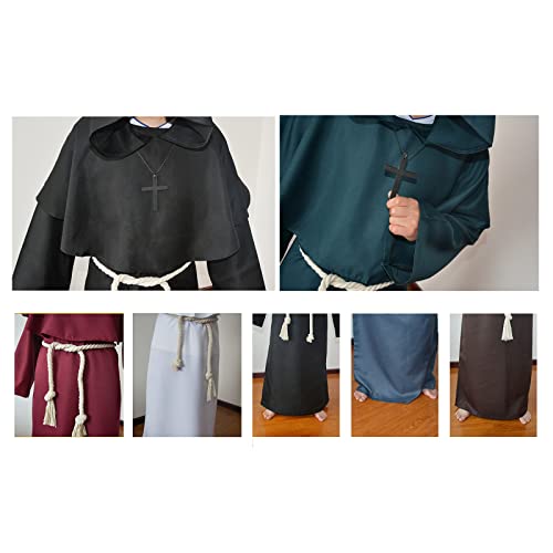 Mibee Traje de Sacerdote com Capuz Halloween Com Colar Cruz Cinto Unissex Masculino Feminino Sólido