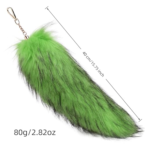 Furry Fox Tail Keychain - Plush Therian Tail Charm for Backpacks, Handbags & Cosplay | Cute Pendant Hook Accessory for Photos (green) — view 2