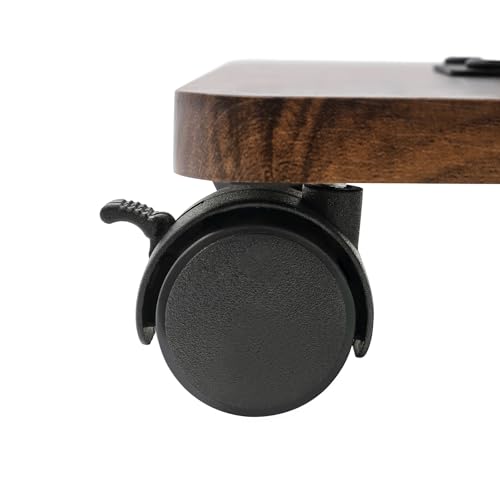 Table basse ronde réglable en hauteur avec étagère noyer