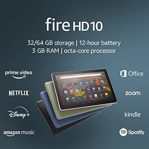 Amazon Fire HD 10 tablet, 10.1″, 1080p Full HD, 32 GB, (2021 release), Black, without lockscreen ads